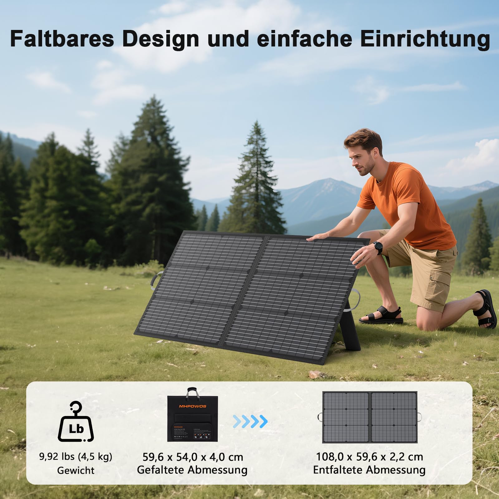 Panel solar portátil 110W Cargador solar, Panel solar plegable Kit impermeable IP67 con salida 20V, módulo de eficiencia 23,5% para estación de energía portátil, camping al aire libre