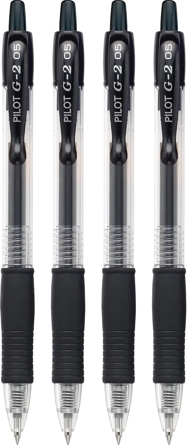 Pilot, G2 Premium Gel Roller Pens, Extra Fine Point 0.5 mm, Pack of 4, Black