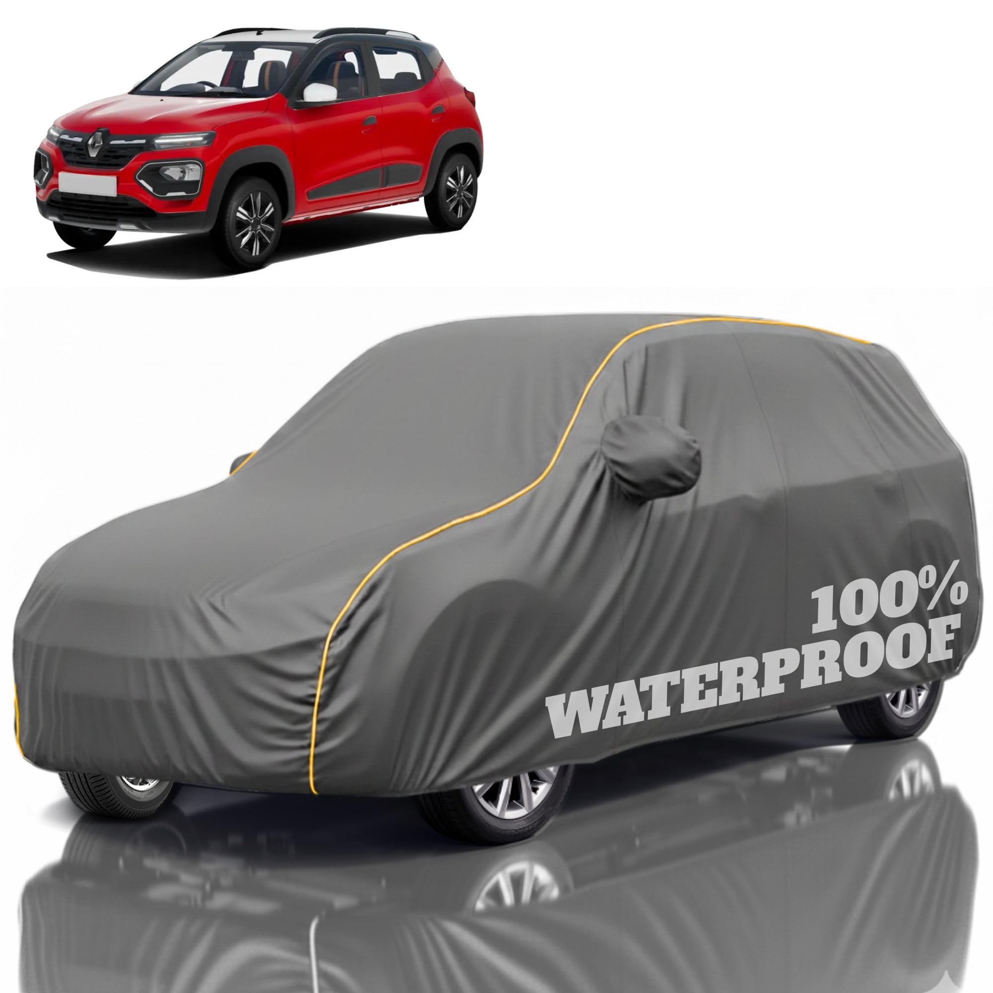 Premium Polyester Car Cover Kwid All-Weather Protection from Rain, Dust &amp; Sun | UV Resistant Fabric | Full Body Secure Fit for Outdoor &amp; Indoor Parking Grey
