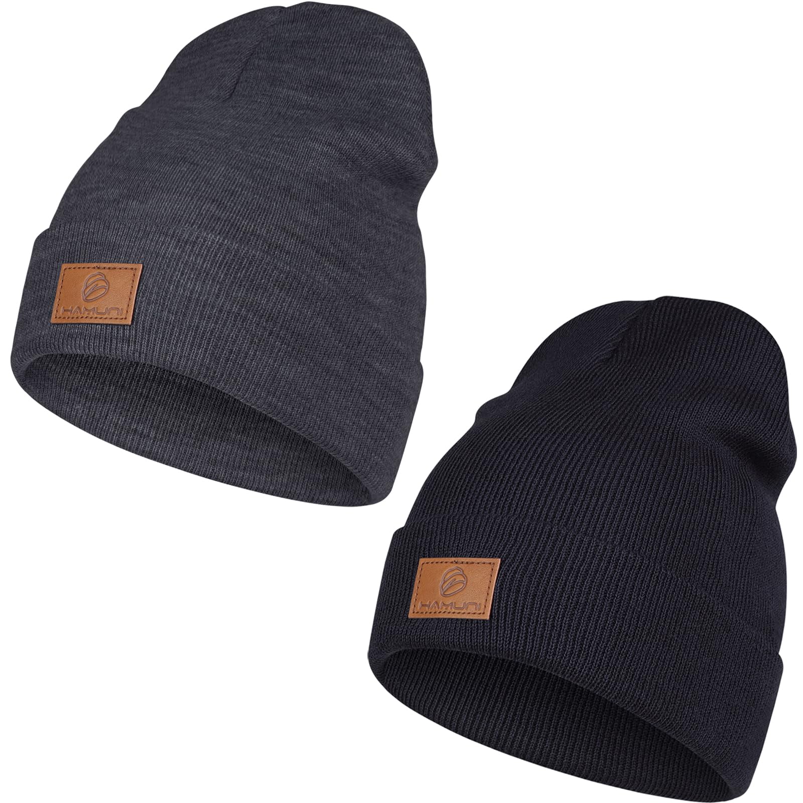 HAMUNI Beanie Mütze für Herren Damen, Klassische Wintermützen Bequem Atmungsaktiv Weich Acryl Beanie Hat Strickmütze Vintage Einfarbig Strick Bündchen Beanies Unisex