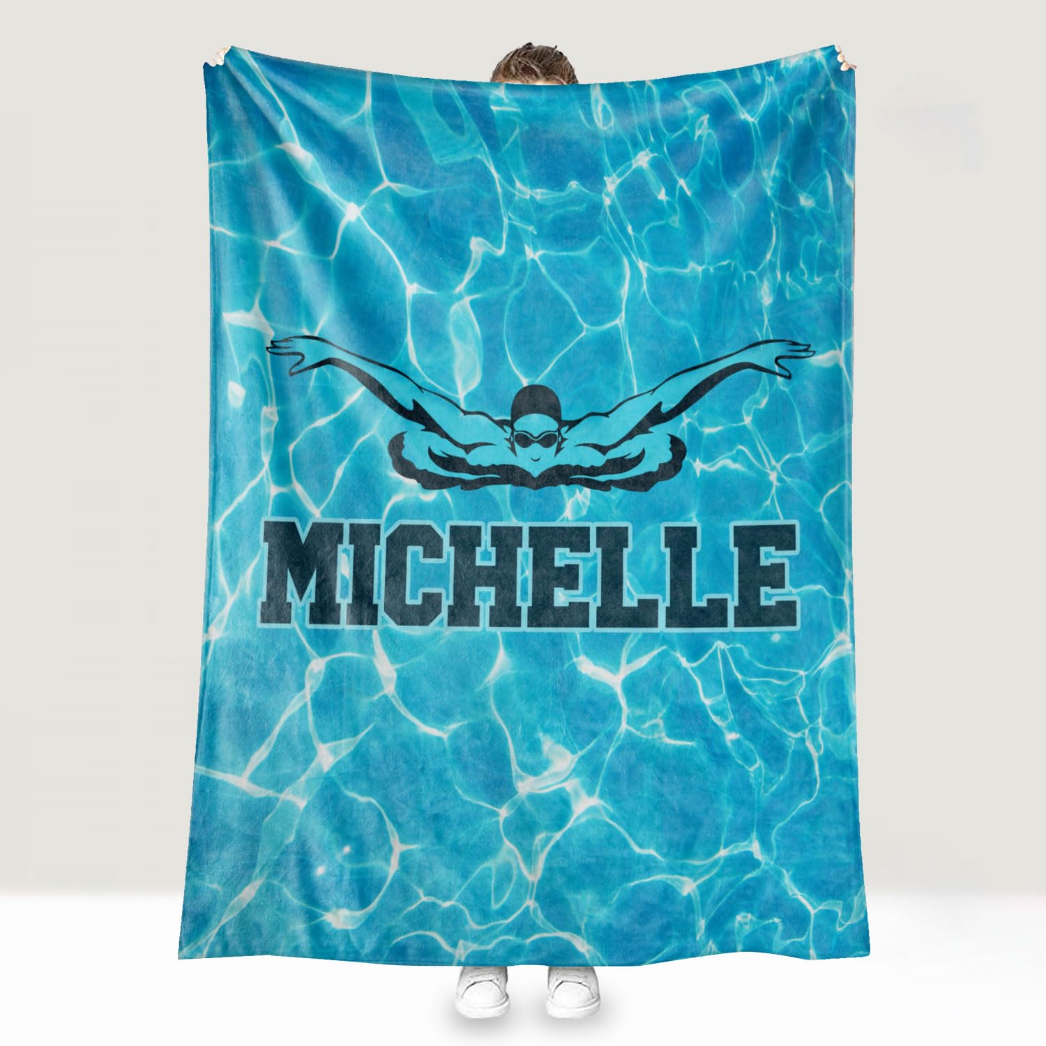 Personalized Swimmer Blanket - Swim Team Gift for Him - Custom Name Swim Blanket - Christmas End of Season Birthday Present - Swimming Gifts - Large Size Flecce