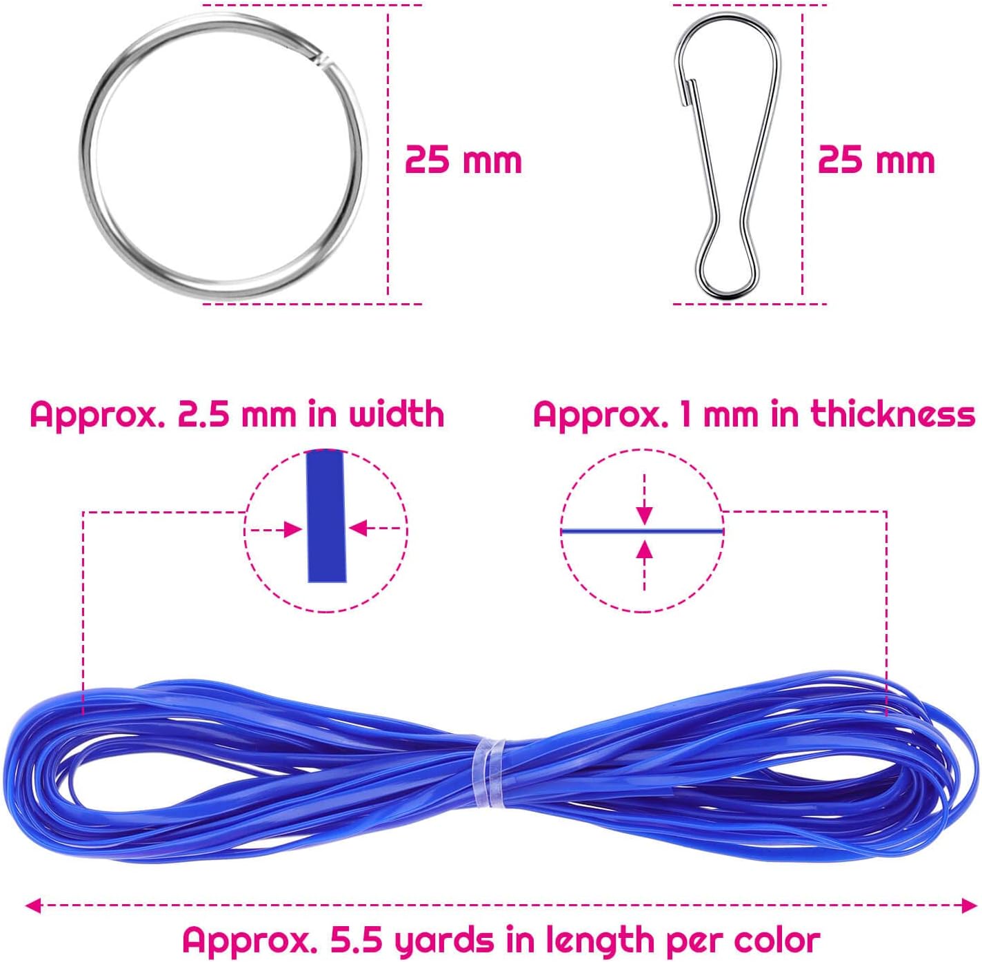Lanyard String, Cridoz 25 Colors Gimp String Plastic Lacing Cord with 20pcs Snap Clip Hooks and Keyrings for Crafts, Bracelet, Lanyards and Jewelry Making
