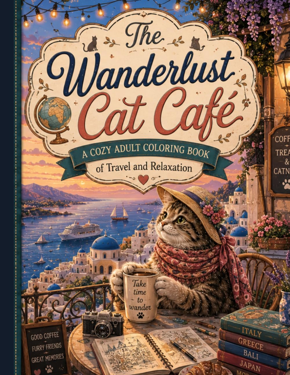 The Wanderlust Cat Café: A Cozy Adult Coloring Book of Travel and Relaxation