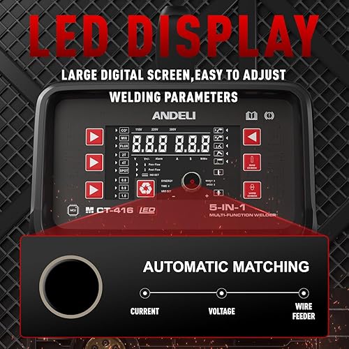 Miniatura 3 de ANDELI Soldador MIG multiproceso 110V220V - MIG TIG CUT y soldadura MMA y soldadura de flujo sin pantalla LED de gas 5 en 1 Inverter MIG máquina de