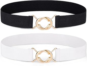 maikun 2 Pack Elastic Belts Women, Ladies Waist Belt for Dress with Fashion Gold Buckle for Jeans Dresses