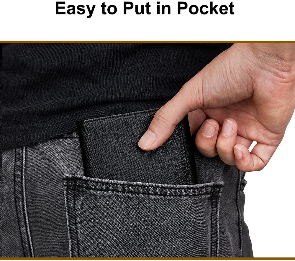 VANNANBA Men's Leather Trifold Wallet with Folded ID Windows,12 Card Slots & 2 Note pockets(Cross Black) - Image 3