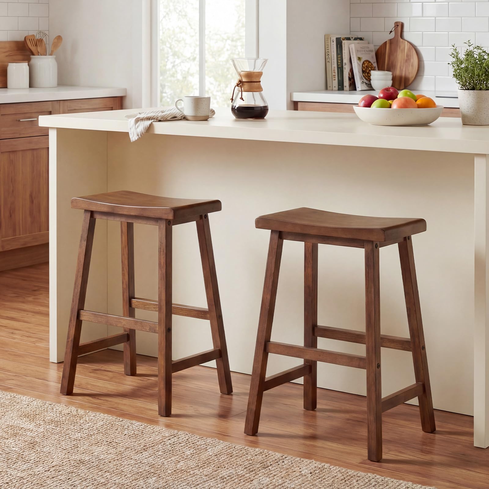 COSTWAY Solid Wood Saddle Stools