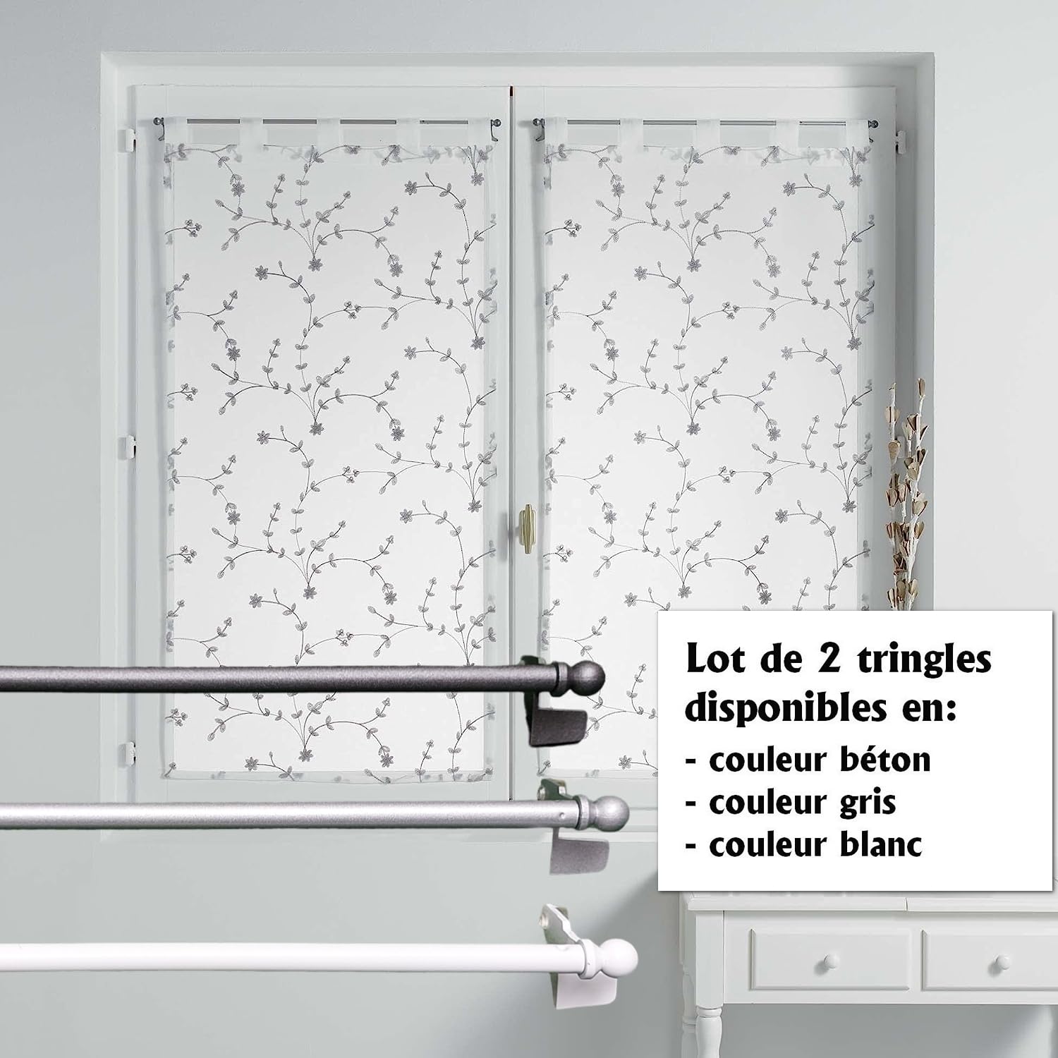 MadeInNature Lot de 2 tringles à Clipser, Autobloquantes, Montage sans Vis ni perçage Fix’VIT Extensibles, Couleurs et Longueurs au Choix (Extensible 50x80 cm, Lot de 2 Embout Boule Béton)