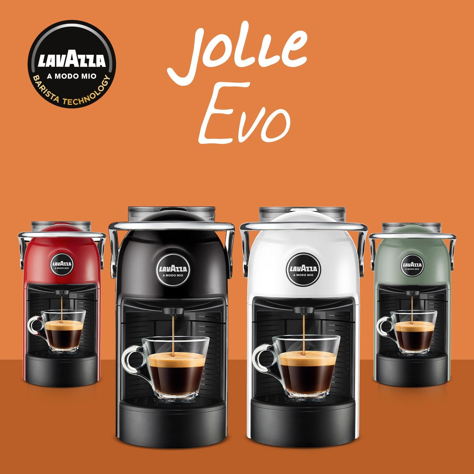 Lavazza A Modo Mio Jolie Evo, Macchina per Caffè Realizzata con 36% di Plastica Riciclata, Macchina Espresso con 64 Capsule Lavazza A Modo Mio Tierra Assortite Incluse, Verde
