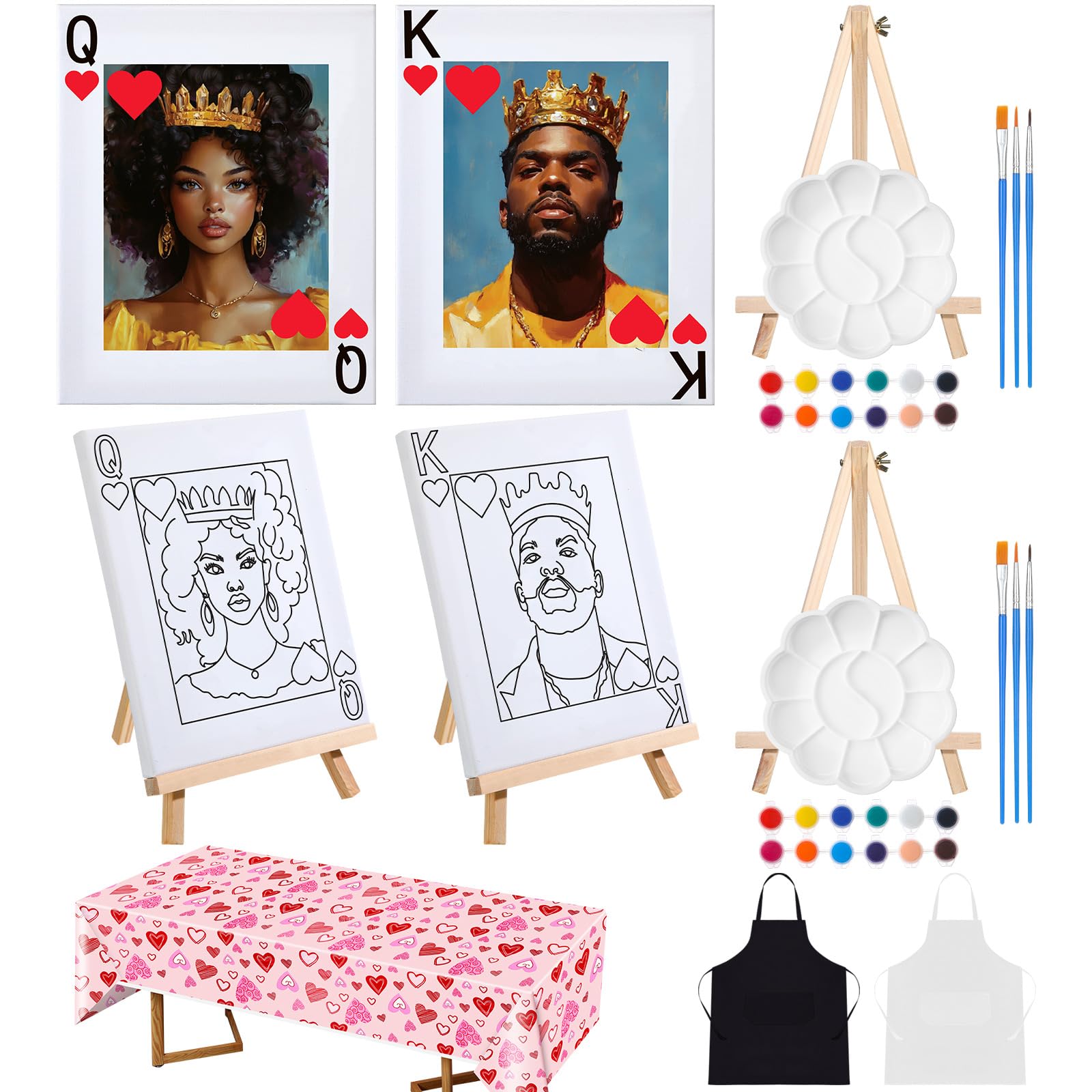 Feifeiyu 17 Pcs Valentines Sip and Paint Kit for Adults 8x10 Couple Painting Kit Art Pre Drawn Canvas Paint for Adults Date Night Party Favor Supplies