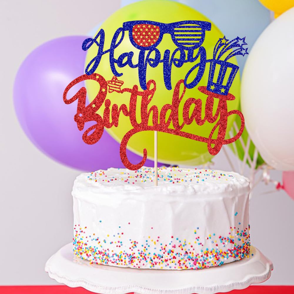 Auteby 4th Of July Cake Topper - "God Bless America" Happy Birthday Independence Day Party Decor