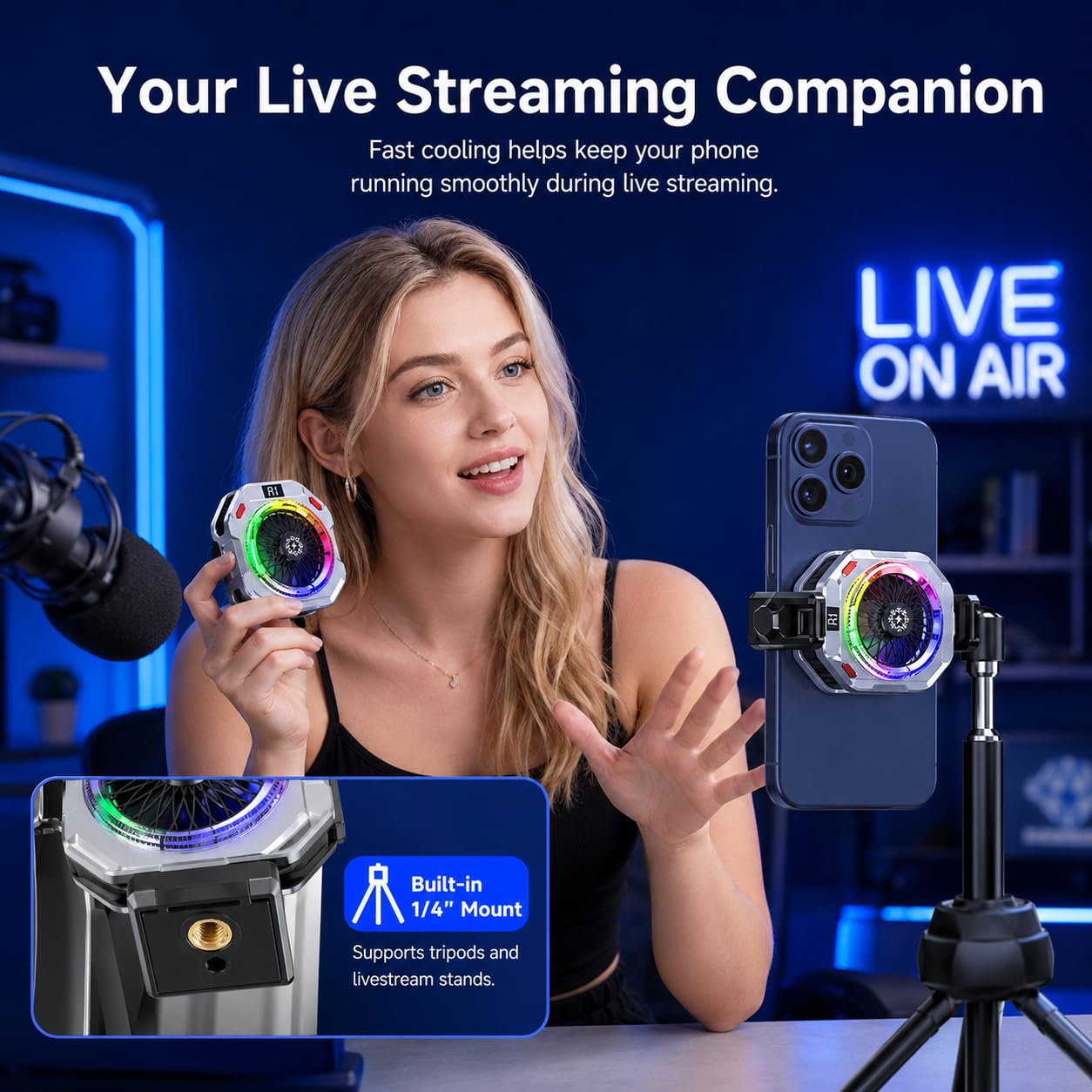 Enfriador Magnético para Móvil para Juegos,36w Potente Efecto de Rrefrigeración,Phone Cooler 4 velocidades,Enfriador de Teléfono para Gaming para Climas Cálidos