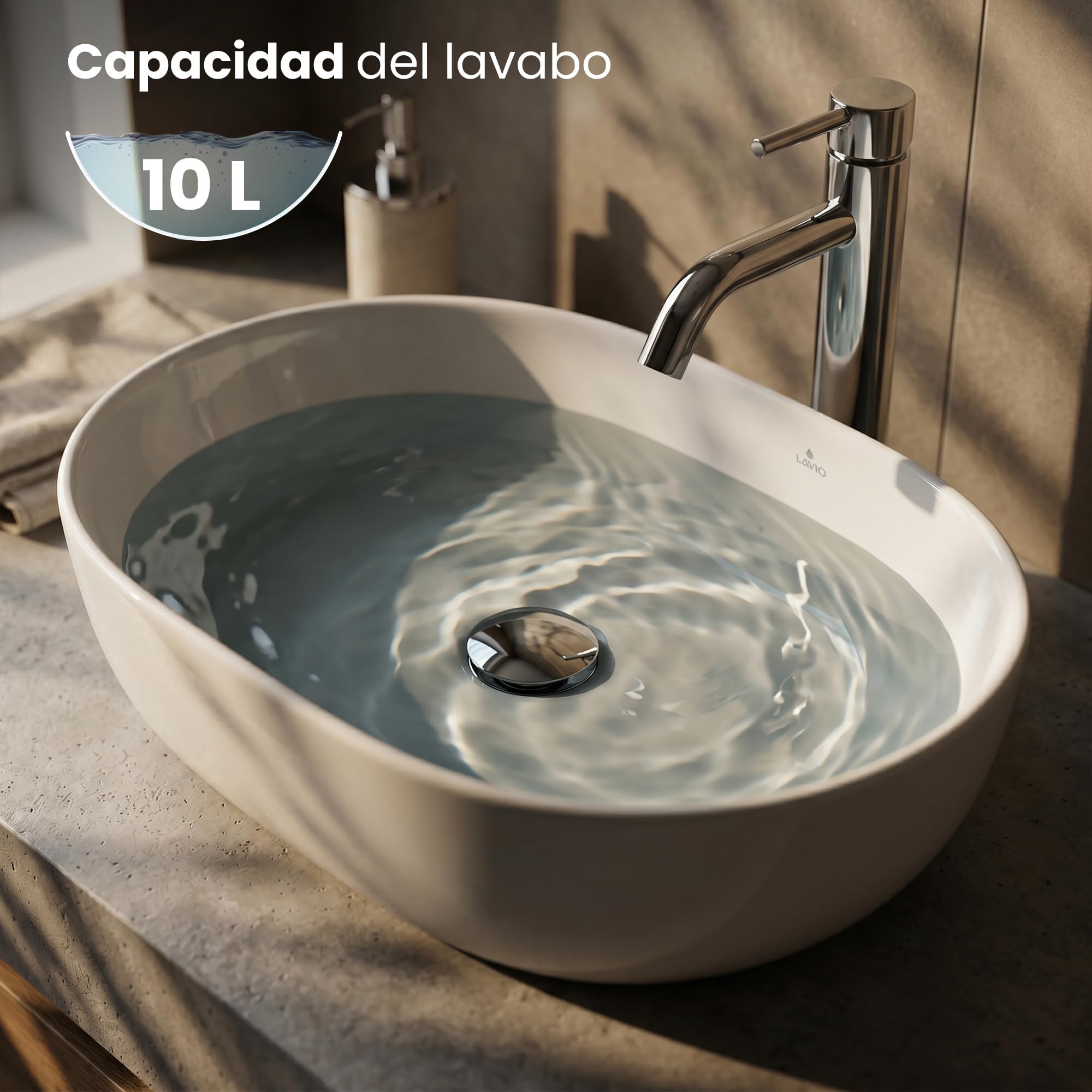 AKORD Lavabo sobre Encimera Oval Elipse, Lavamanos de Cerámica para Baño, sin Orificio de Grifo, 49 x 34,5 x 13,5 cm, Blanco brillante