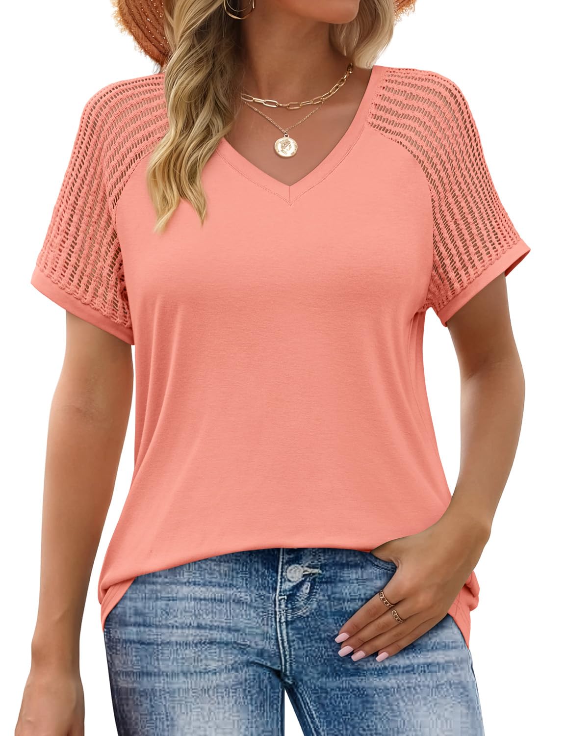 JUSTFASHIONNOW Trendy Short Sleeve V-Neck Blouse - Dressy Casual Summer Tops (2026 Spring)