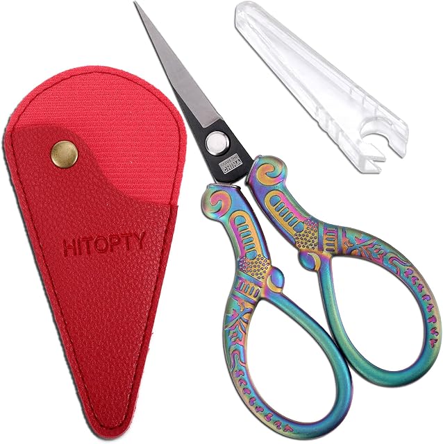 HITOPTY Embroidery Scissors Sharp Crafting Scissor with Case Small Shears Cover for Sewing Needlework Craft Artwork Thread Detail Cutting Rainbow