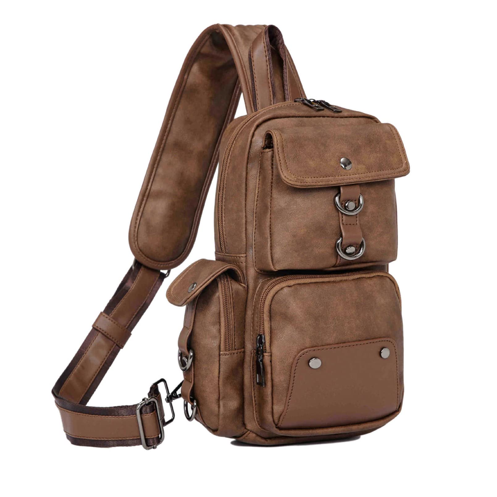 AuSionLeather Sling Bag for Men Women, Crossbody Chest Daypack Shoulder Bags Purse with Multi-pocket, Khaki