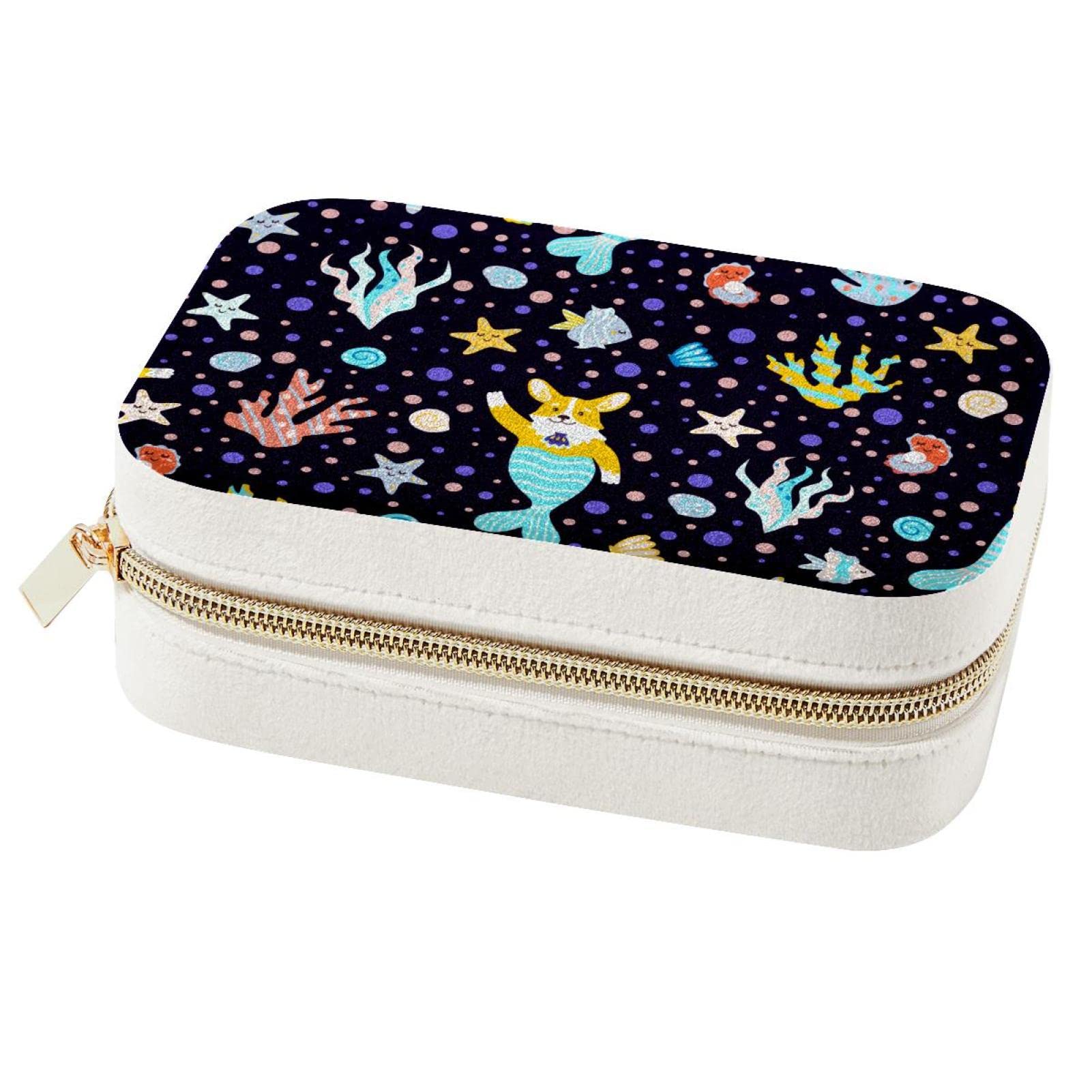 Boîte à bijoux de voyage Mermaid Corgis anti-nœuds pour colliers
