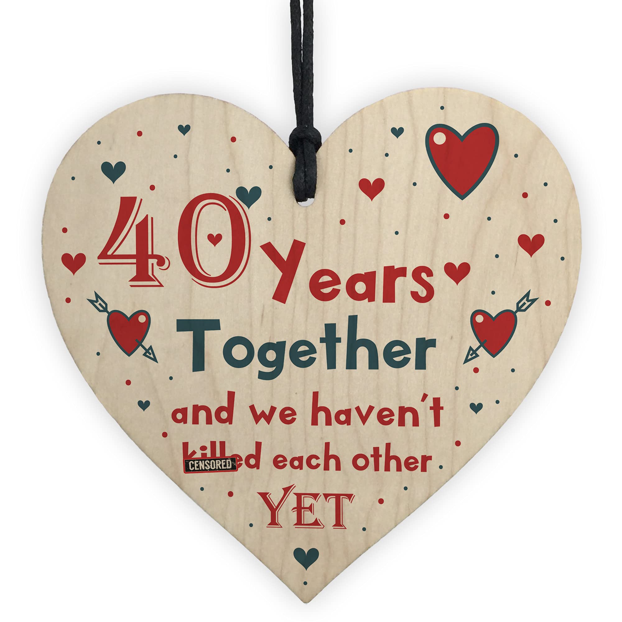 Funny Rude 40th Anniversary For Husband Wife For Him Her Wooden Heart