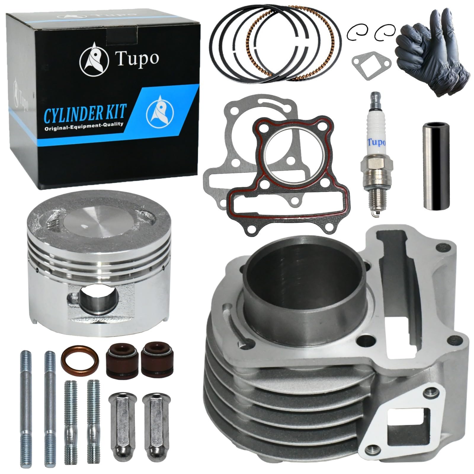 SOLD OUT-Tupo GY680-47 Cylinder Kit 80cc Big Bore Compatible with TAOTAO JONWAY ZNEN Roketa ATV Moped Go-Kart That Equipped With GY6 4-Stroke 69mm Valves 139QMB Engine, Top End Rebuild Kit