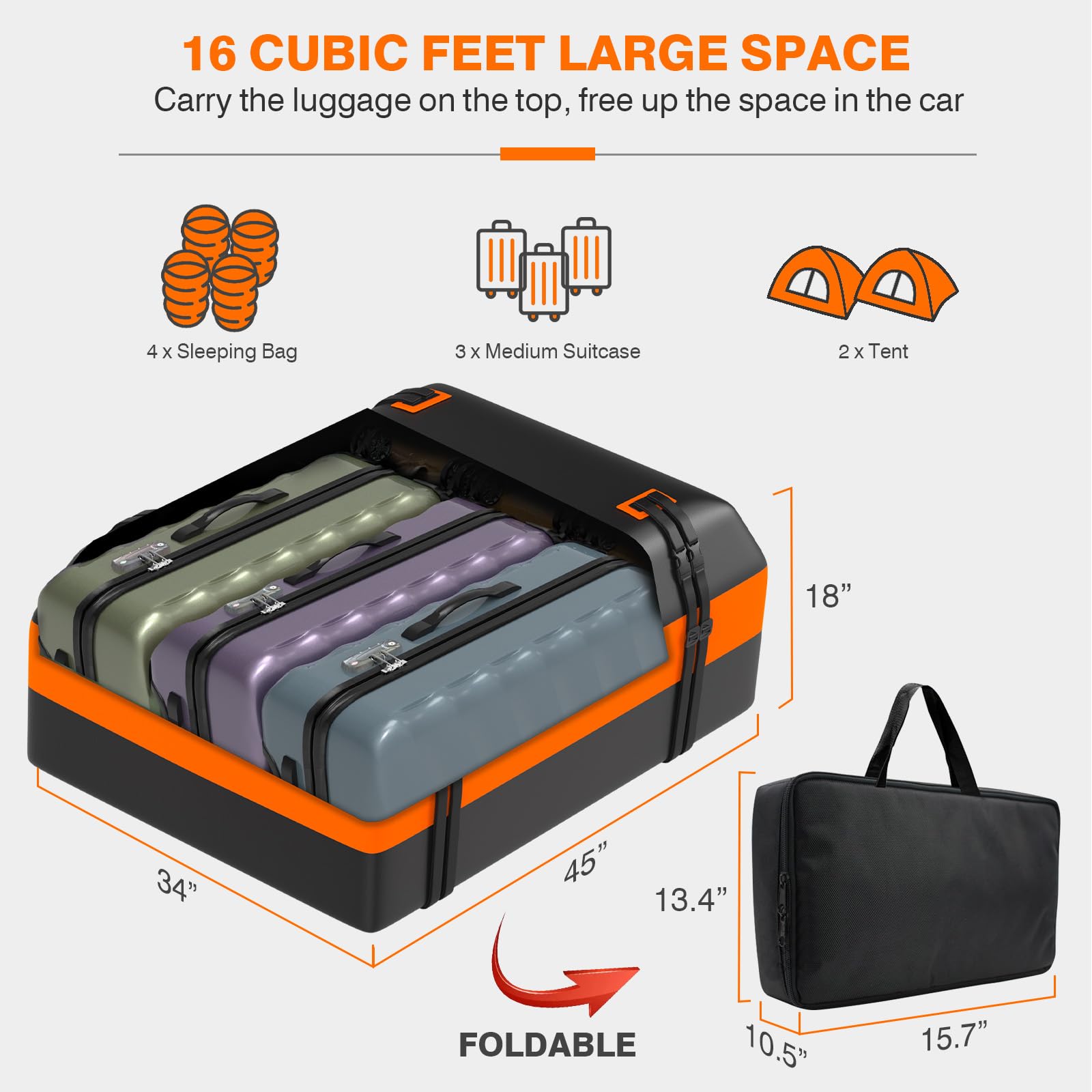 Amazon.com: APTY Car Rooftop Cargo Bag Carrier, 16 Cubic Feet Soft