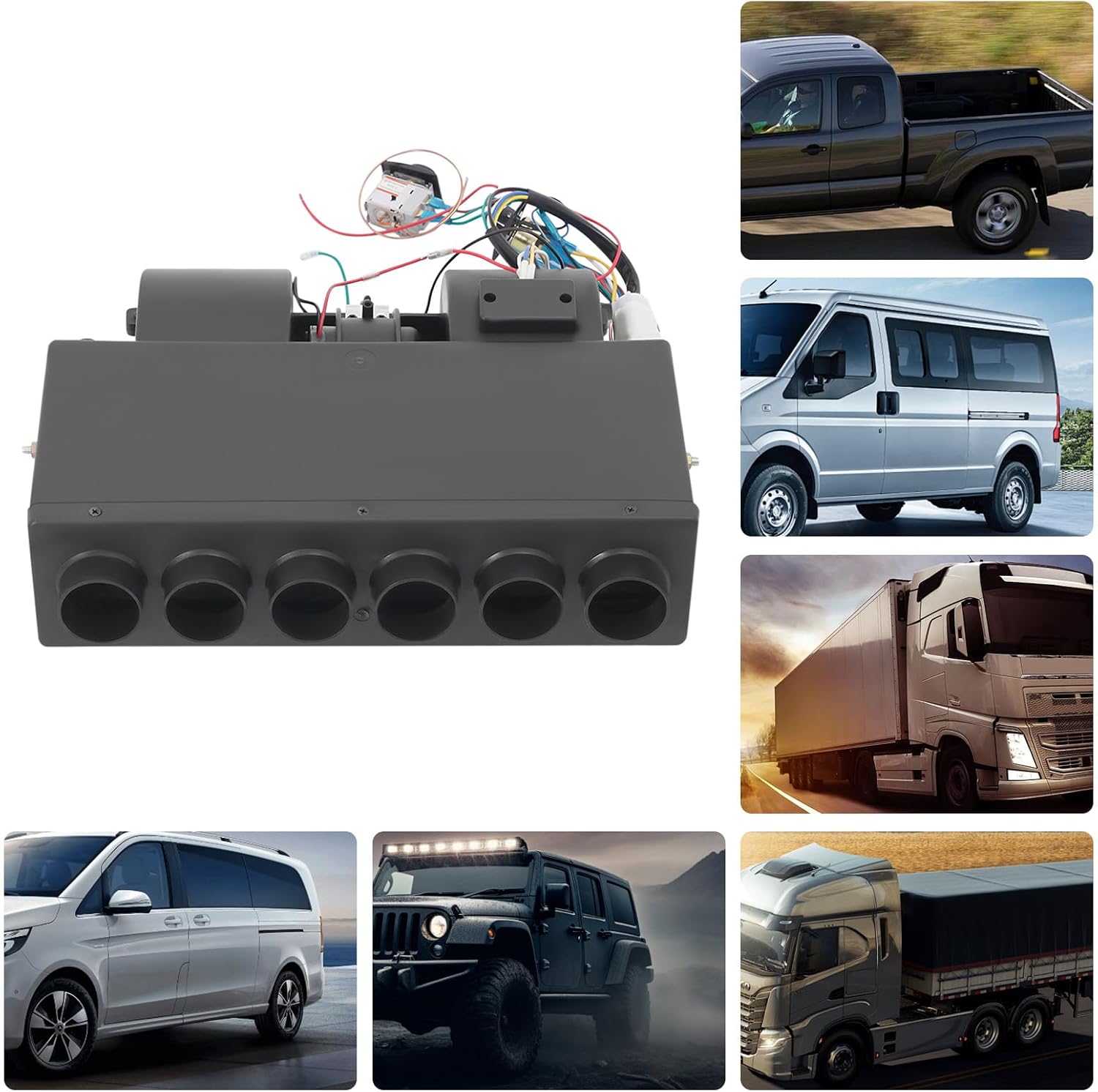 24V Ac Unit for Car, A/C Air Conditioning Evaporator Assembly with A/C Heat + Cool Unit 3 Speed 6 Ports Truck Air Conditioner for Sedans Trucks Vans and Box Trucks (Black)