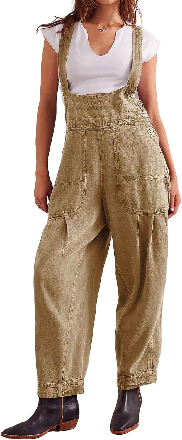 loveimgs Women Baggy Barrel Jeans Denim Bib Overalls Suspender Strap Sleeveless Jumpsuit Patchwork Cargo Harem Pants Y2k