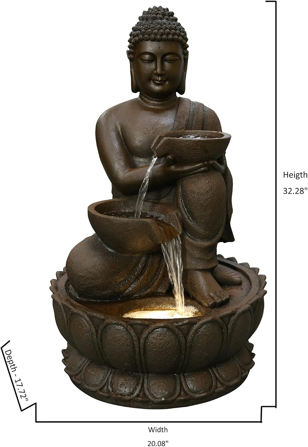 Hi-Line Gift Ltd. Large Buddha Fountain with Warm White LED, Large