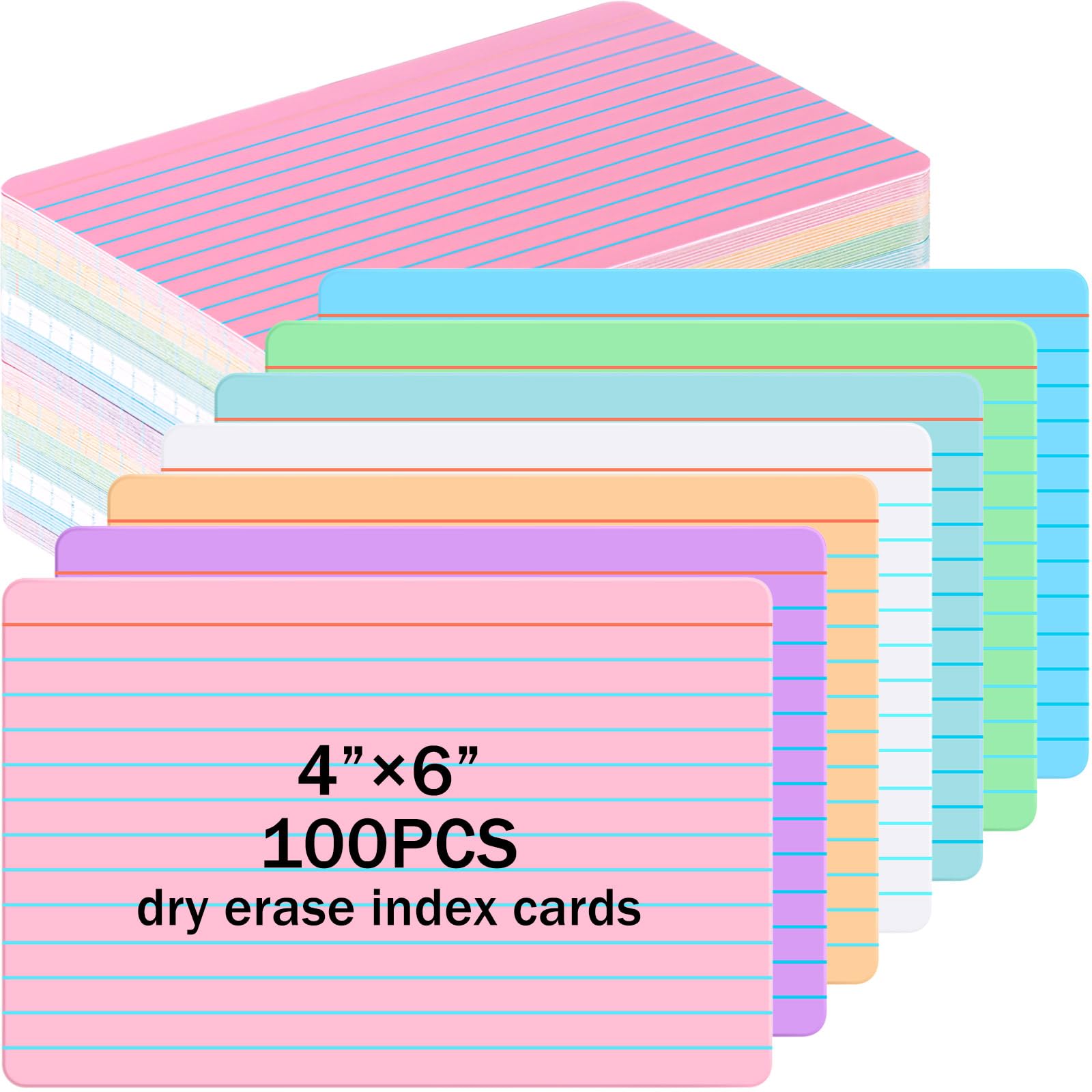 Harloon 100 Stück trocken abwischbare Karteikarten, 10,2 x 15,2 cm, laminiert, wiederverwendbar, trocken abwischbar, für Büro, Zuhause, Hausarbeit, To-Do-Liste (liniert, Bonbonfarben)