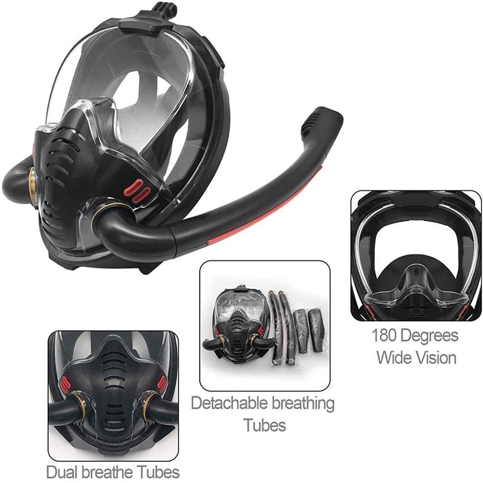 Masque de plongée sous-Marine Masque intégral de plongée avec Tuba Masque de plongée sous-Marine Anti-buée pour la Natation Plongée sous-Marine/Noir