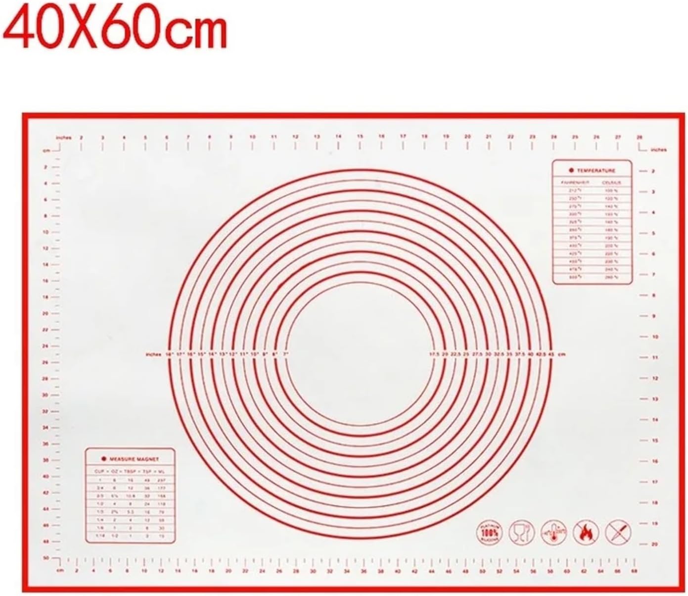60cm Silicone Kneading Pad Rolling Non-Stick Pastry Tools Crepes Pizza Dough Non-Stick Silicone Mat(60x40cm)