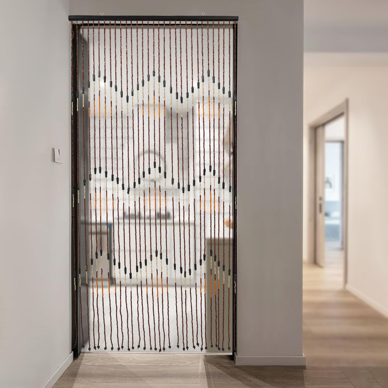 Rideau de perles en bois de bambou - 90 x 195 cm - Ouverture de porte - Rideau décoratif - Convient pour vérandas, couloirs et entrées de chambre