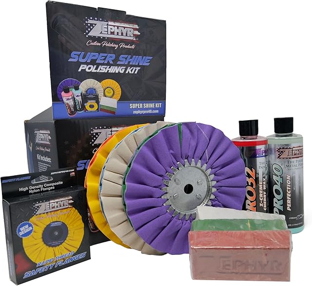 ZEPHYR CUSTOM POLISHING PRODUCTS Super Shine Polishing Kit with 8" Polishing Wheels for Aluminum, Stainless on Semi Trucks, Polishing Aluminum Wheels