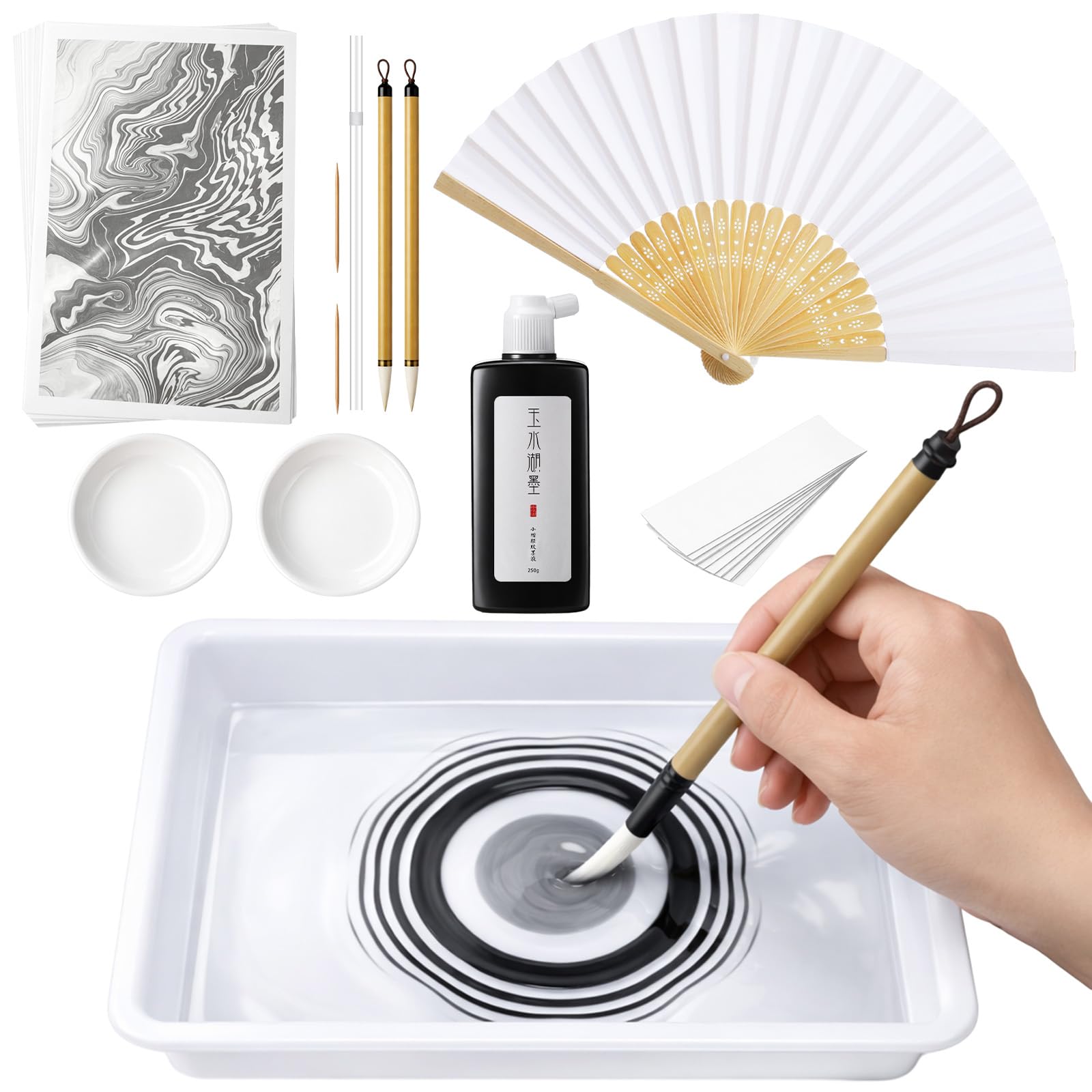 ReliThick Suminagashi - Kit per pittura marmorizzata ad acqua, 50 pezzi, con texture in marmo giapponese, set per pittura fai da te, per terapia artistica, regali di compleanno e feste