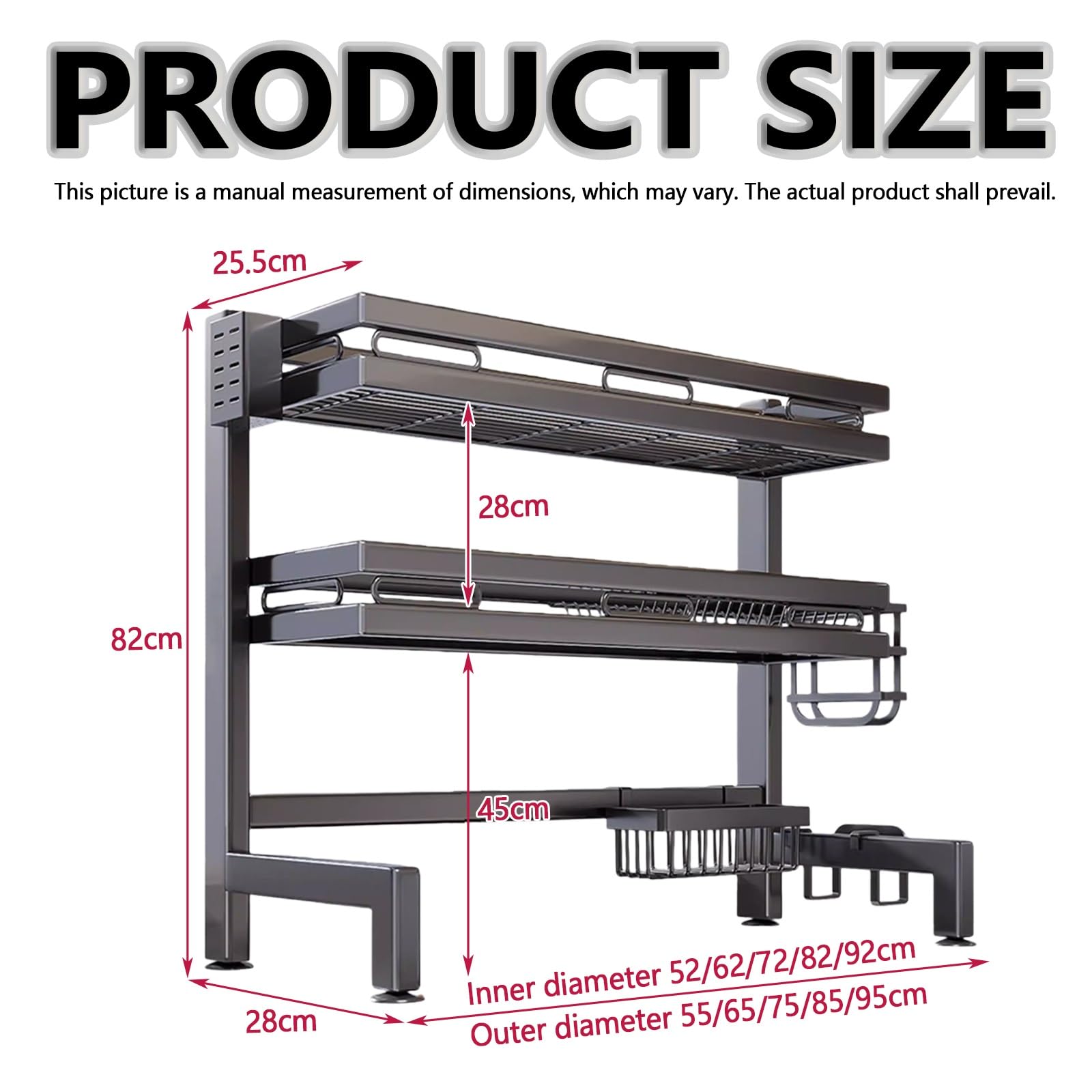 Doppellagig - Soporte de cocina con estante para cuchillos, escurridor de platos de 95 cm con Hoo, nizador de encimera para fregadero, escurreplatos que ahorra espacio.