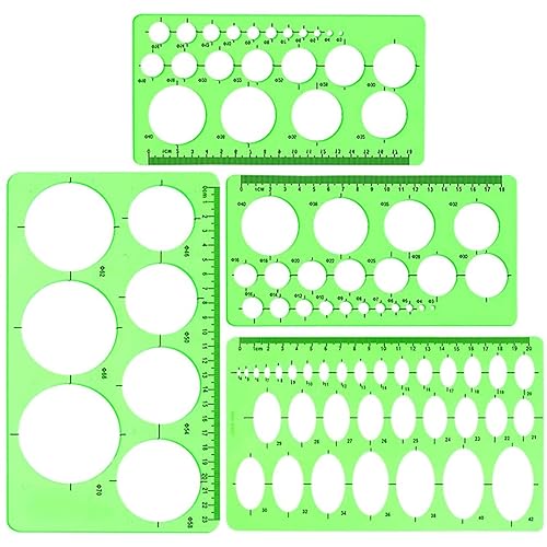 Circle and Oval Template, 4 Pack Clear Green Plastic Measuring