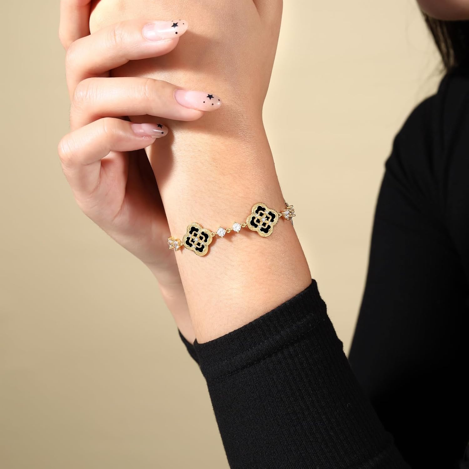 18K Gold Plated Clover Bracelets for Women, Four-Leaf Clover Bracelet with Sparkling Cubic Zirconia, Gold Charm Bracelet Lucky Link Dainty Jewelry, Trendy Unique Gifts for Women, GF, Mother, Wife, Her - Image 7