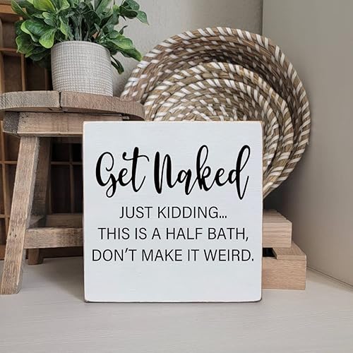 Miniatura 6 de Letrero de placa de madera blanca con mensaje divertido, decoración de medio baño, bonitos letreros de baño, decoración de baño para el hogar, baño,