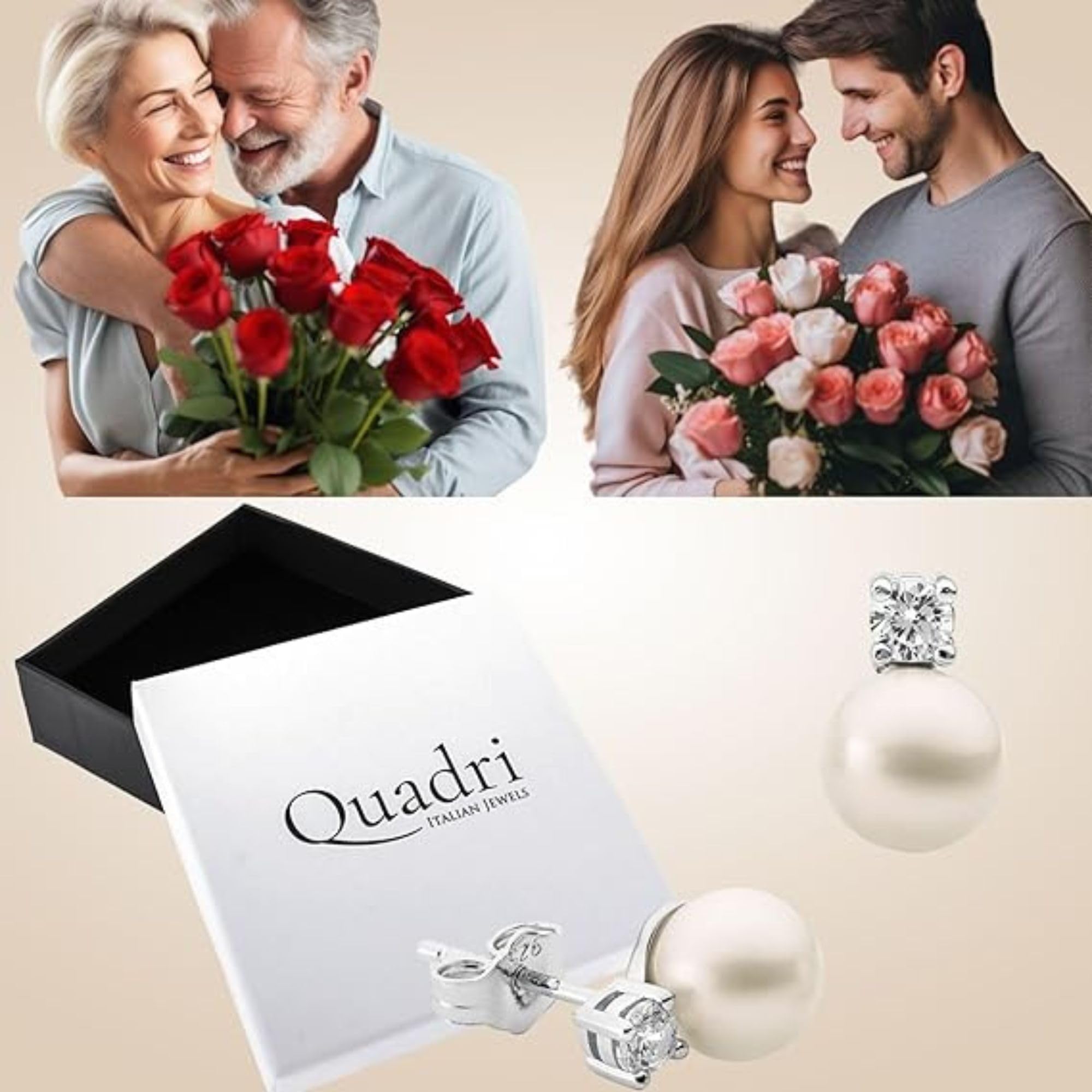 QUADRI - Orecchini Perle Donna Argento 925 - Idea Regalo Donna Compleanno | d'Acqua Dolce - Anallergici in 925 Made in Italy