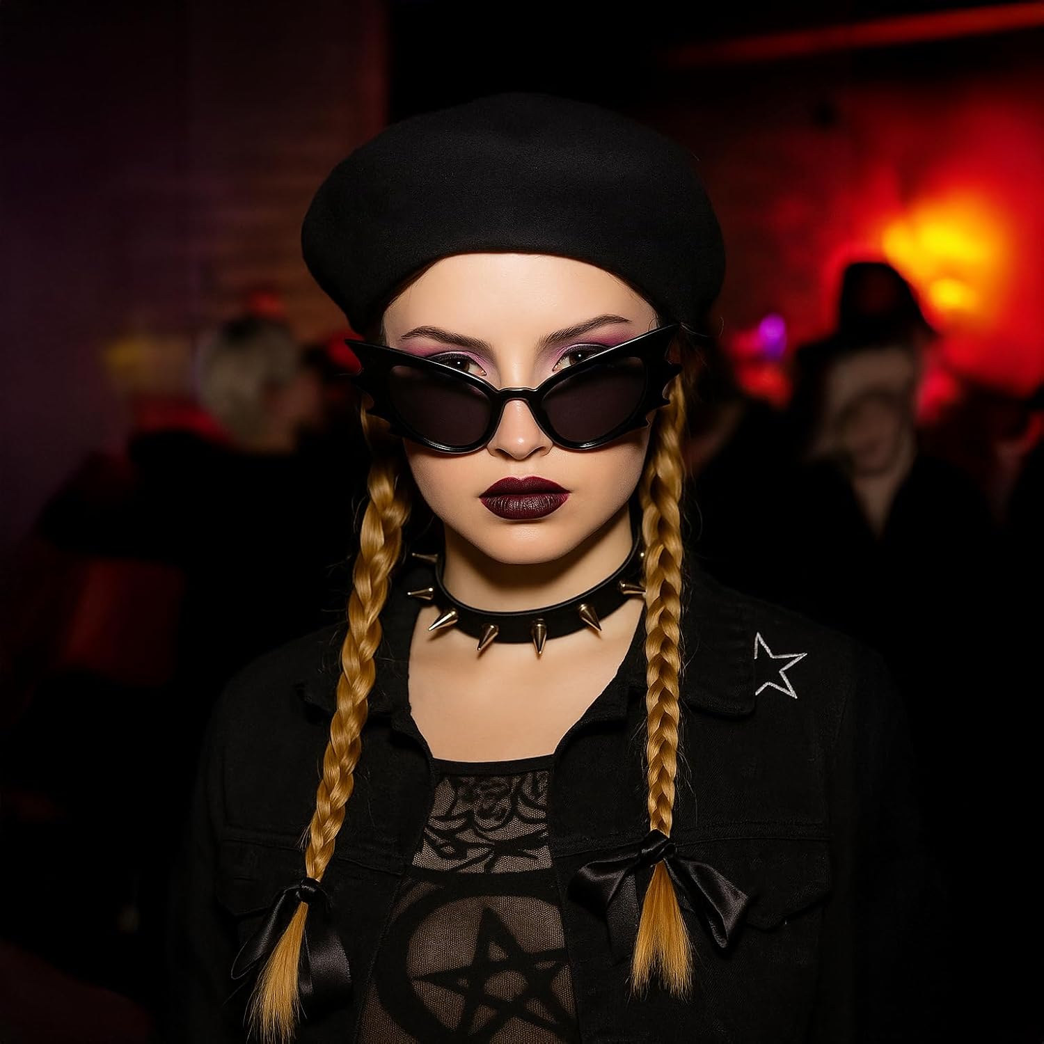 FEISEDY Women Men Cat Eye Sunglasses Bat Shades, Women's Funny Party Sunglasses for Halloween B9165 - Image 4