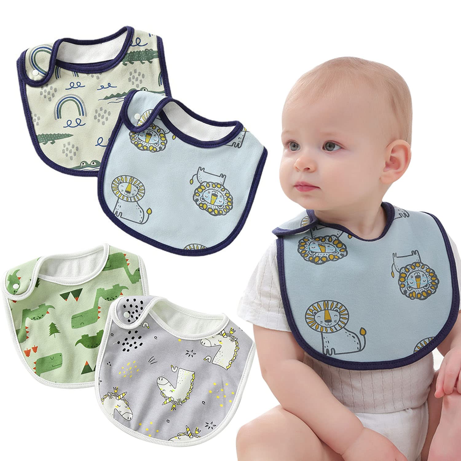 Baby Bibs Waterproof Muslin 4 Packs Super Absorbent Drool Toddler Bibs Set Teething Bibs Burp Cloths Travel Terry Drool Bib for Toddler Boys Girls Newborn and Infant, One Size