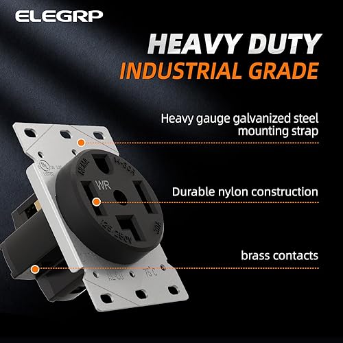 Miniatura 9 de ELEGRP Toma de corriente de secadora de 30 amperios 125250 V, toma de corriente de montaje empotrado, NEMA 14-30R, receptáculo de secadora de hoja