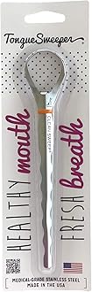 Tongue SweeperModel T Medical Grade, Stainless Steel Tongue Cleaner with Ergonomic Handle, Reduce Bad Breath and Improve Taste, Preferred by Leading Dental Schools for Oral Hygiene, (1 Count)