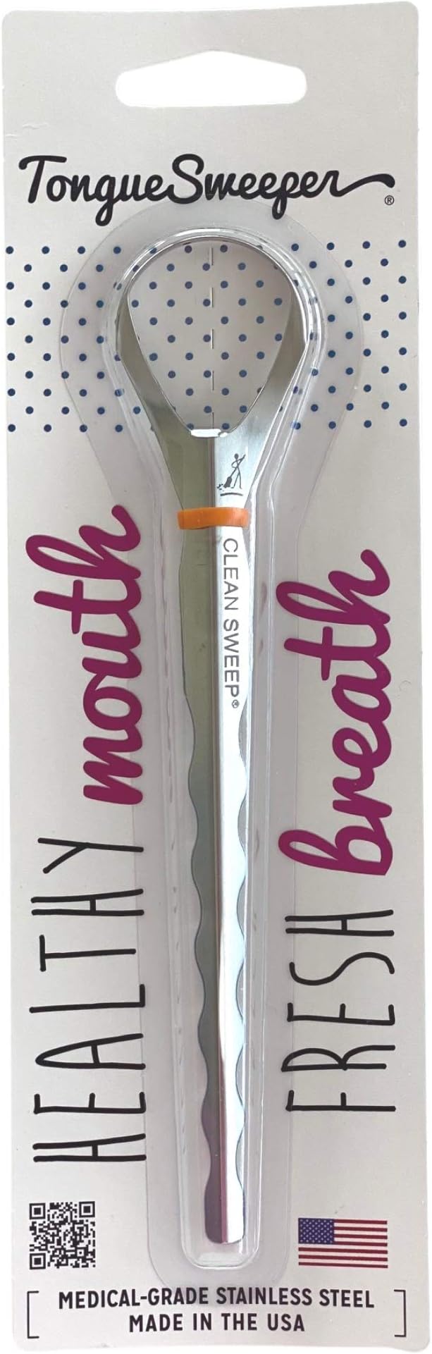 Tongue Sweeper Model T Medical Grade, Stainless Steel Tongue Cleaner with Ergonomic Handle, Reduce Bad Breath and Improve Taste, Preferred by Leading Dental Schools for Oral Hygiene, (1 Count)