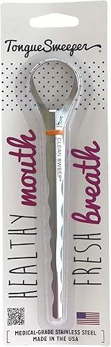 Tongue Sweeper Model T - Limpiador de lengua de acero inoxidable con mango ergonómico, reduce el mal aliento y mejora el sabor, preferido por las