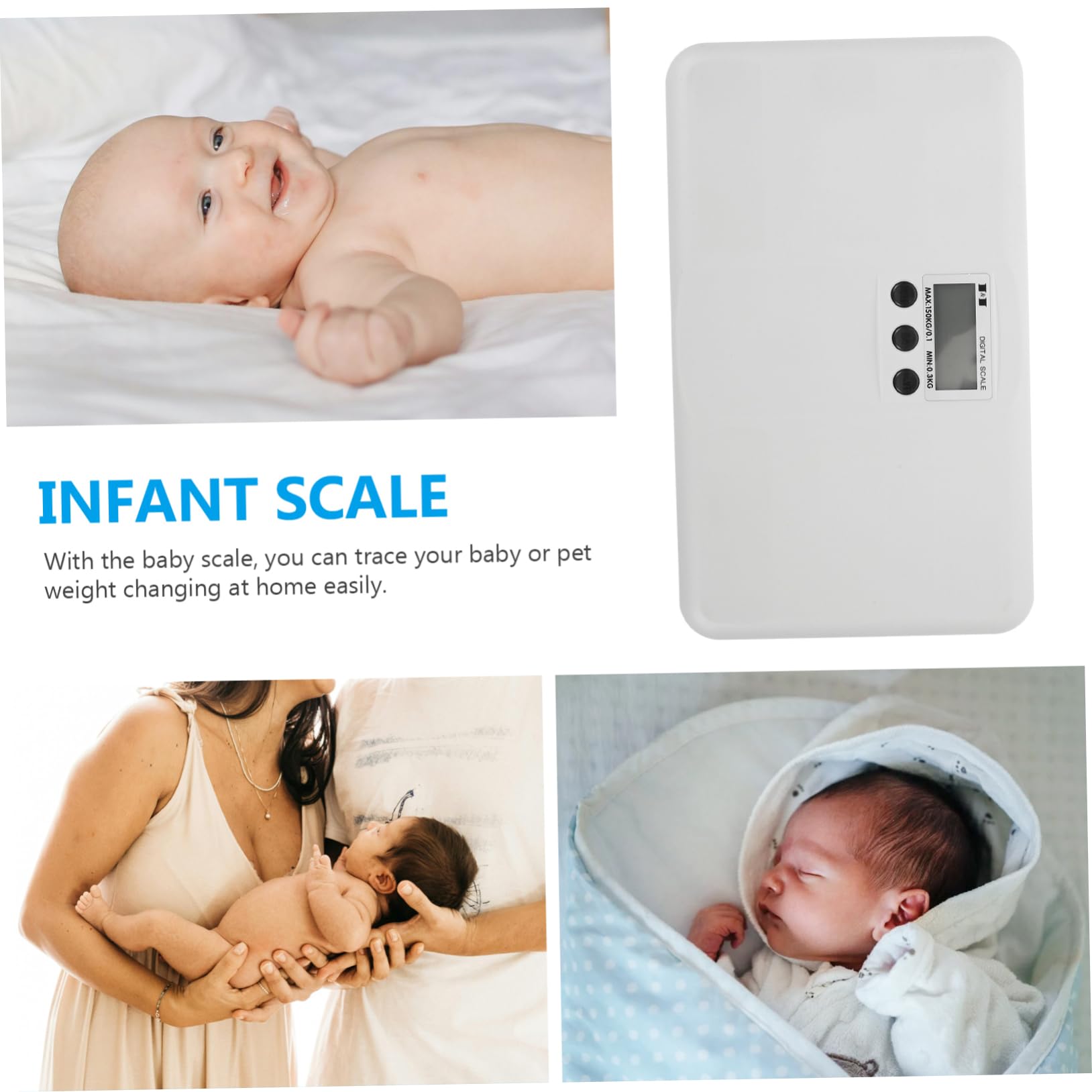 BESTonZON Bilancia Elettronica per Animali Domestici e Bebé, Display Lcd Grande, Conversione Unità, Capacità 150kg, per Casa, Plastico Bianco
