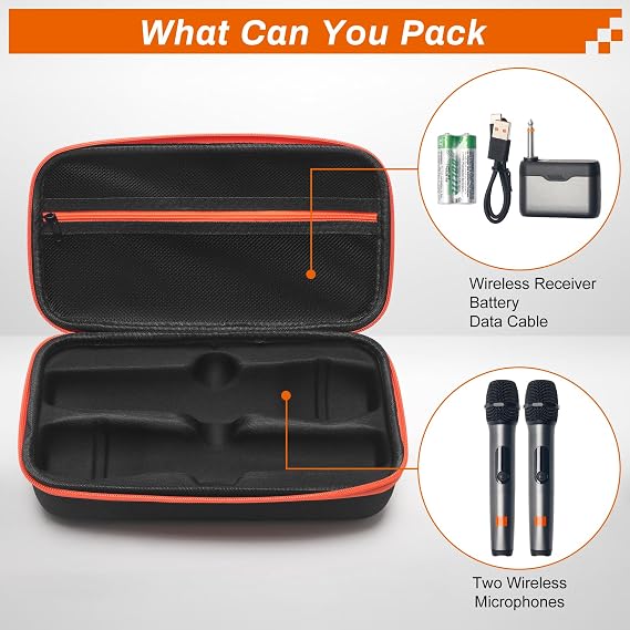 Wireless Microphone Case Compatible with JBL Wireless 2 Microphone, Wireless Mic Case with 2 Zippers Handheld Dual Mic Travel Bag Made of EVA Black Portable Mic Storage Bag for Singing