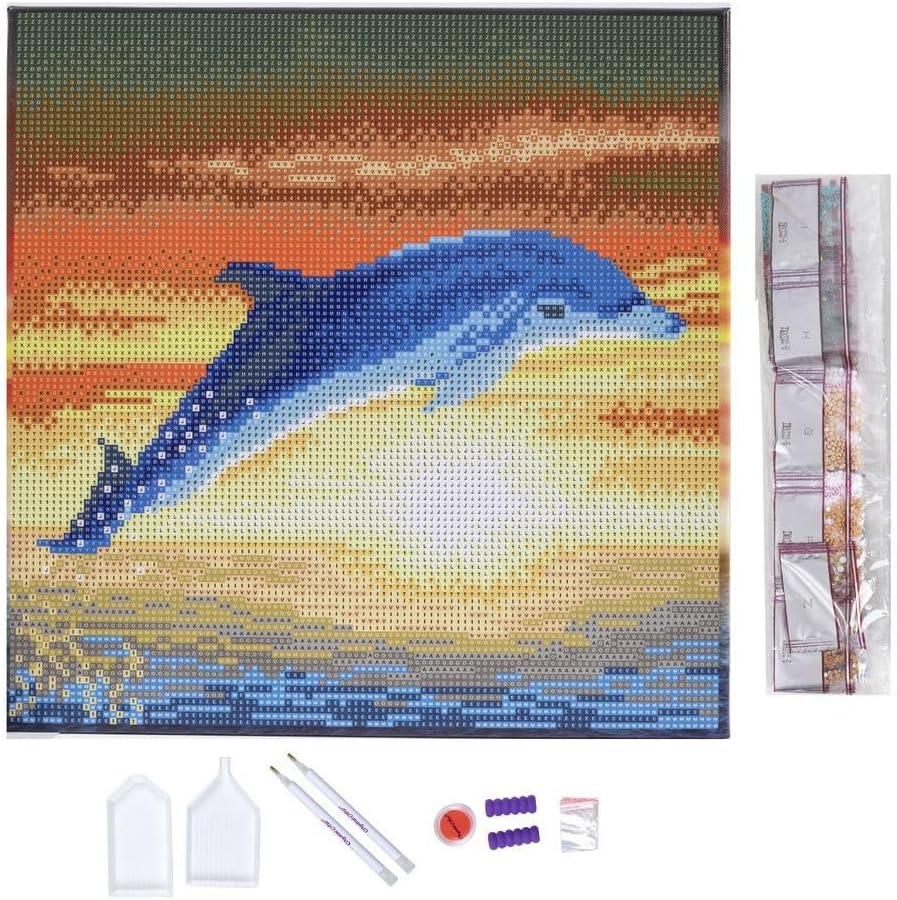 Craft Buddy 30cm x 30cm Mounted Crystal Art/Diamond Painting Kit - Full Crystal - Dolphin Sunrise