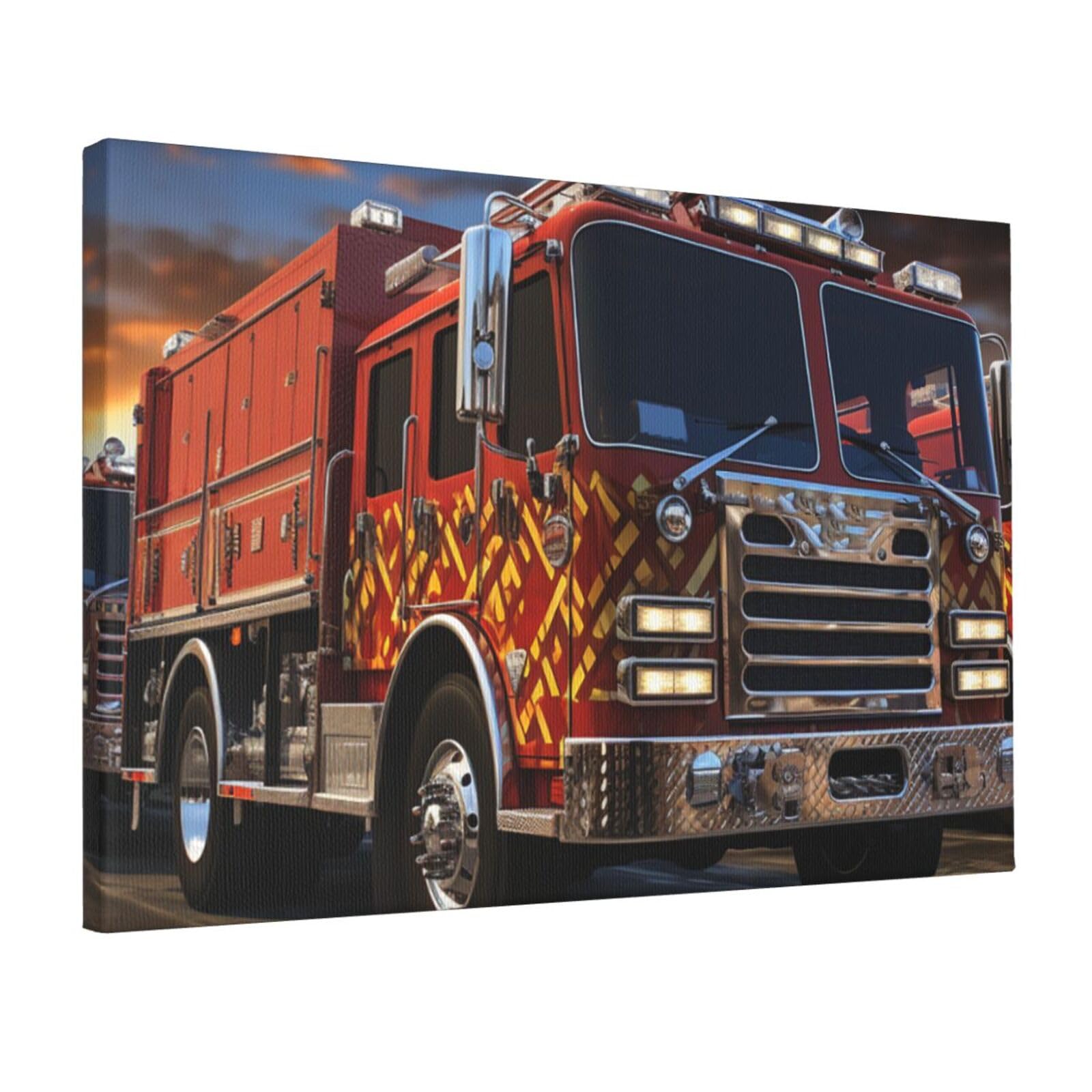 KLOPH Fire Truck Canvas Wall Art for Living Room 12"x18" Modern Artwork Painting for Bathroom Hanging Canvas Prints Aesthetic Wallart for Bedroom Kitchen Office Wall Decor