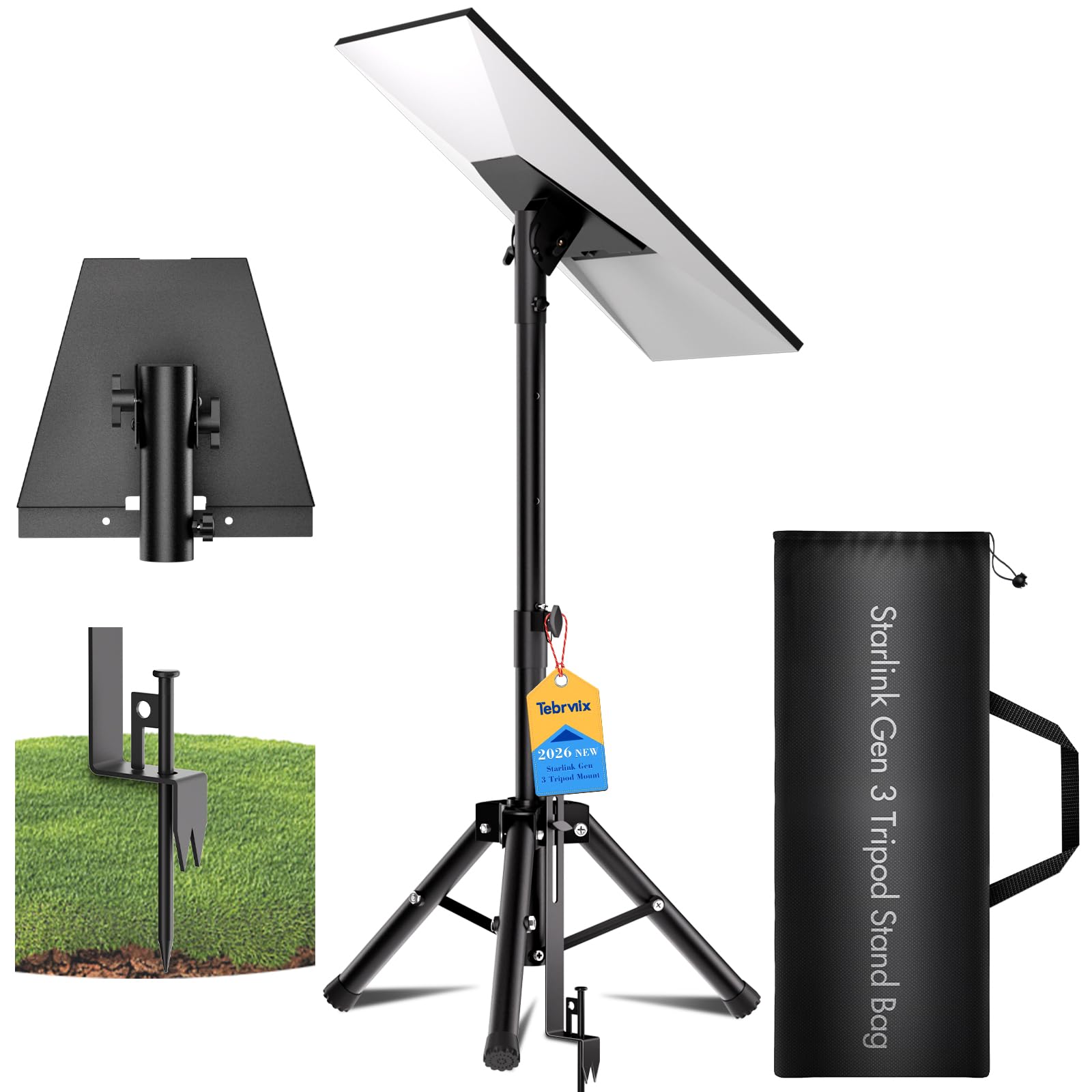 Tebrvnix Starlink Tripod Mount Gen 3 L-Shaped Double-Tooth Spikes with Ground Anchors Design Starlink Gen 3 Mount with