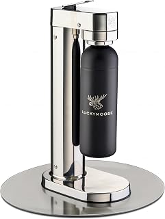 Luckymoose Infinity-S Wassersprudler aus hochwertigem Edelstahl (Silver/Black) – inkl. 2x 1,25L Edelstahlflaschen – extra hygienische herausnehmbare Düse – Langlebige CO₂ Sprudelwasser Maschine